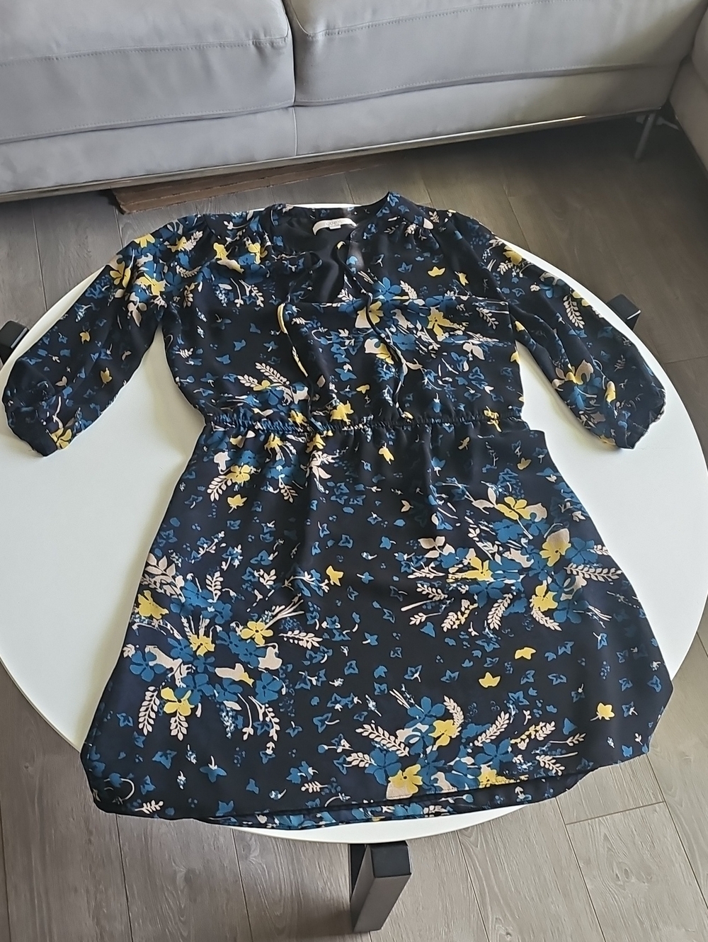 LOFT Navy Dress with Blue and Yellow Floral Print